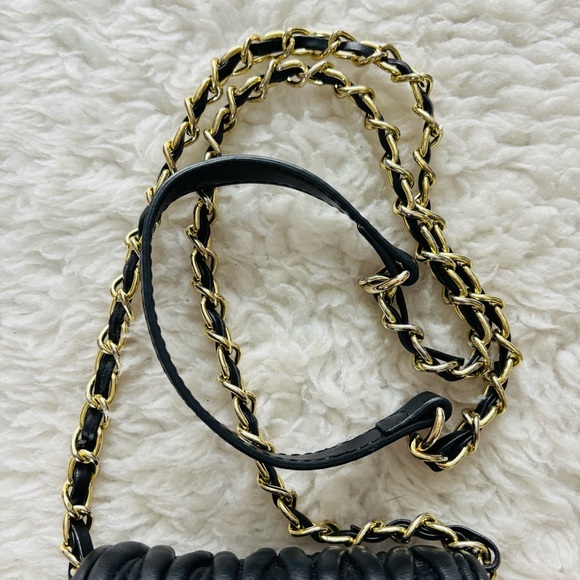 Tiffany & Fred Paris Black Quilted/Gold Small Shoulder/Crossbody Bag 7”x5”x2”